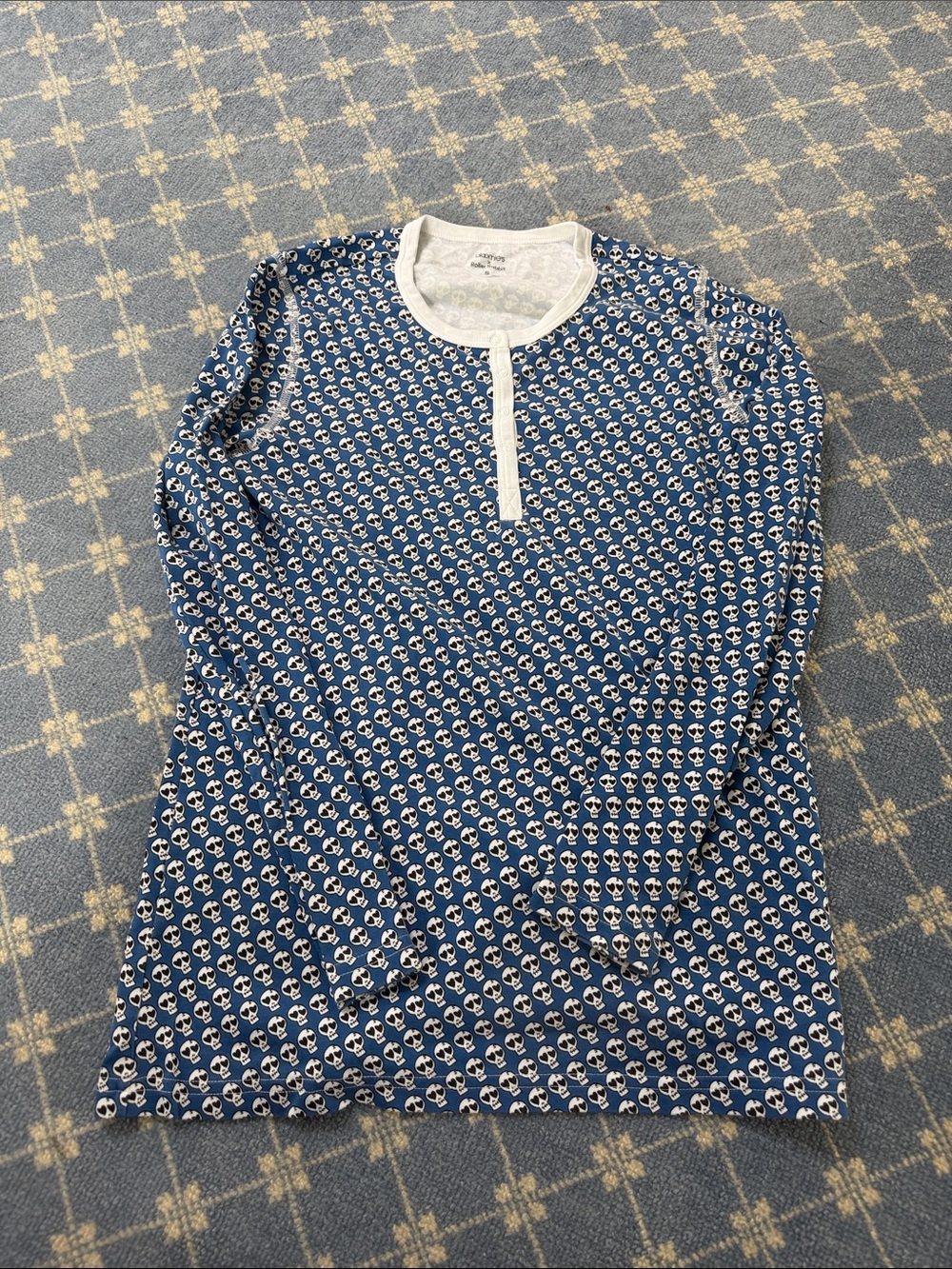 Roller Rabbit Blue and White Skull-Print Button Front Top